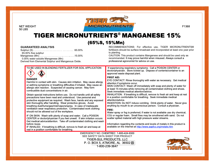 Tiger Micronutrients Manganese 15% – 50 lb. – Atmore